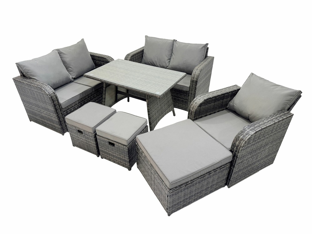 8 places ensemble de meubles de jardin en rotin avec table à manger fauteuil canapé d'amour 3 tabourets gris foncé mixte