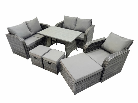 8 places ensemble de meubles de jardin en rotin avec table à manger fauteuil canapé d'amour 3 tabourets gris foncé mixte