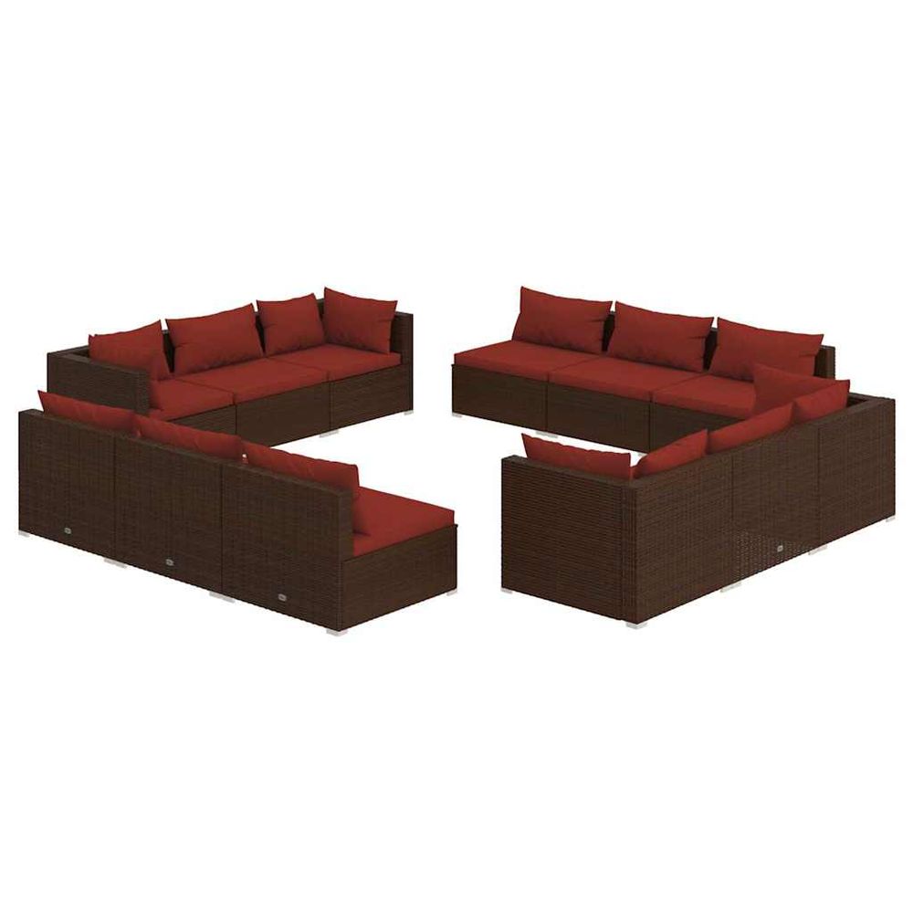 Salon de jardin 12 pcs avec coussins résine tressée marron