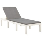 Transat chaise longue bain de soleil lit de jardin terrasse meuble d'extérieur avec coussin plastique blanc