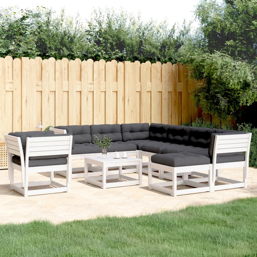 Salon de jardin avec coussins 8 pcs blanc bois de pin massif