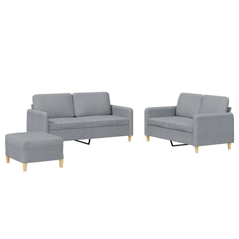 Ensemble de canapés 3 pcs avec coussins gris clair tissu
