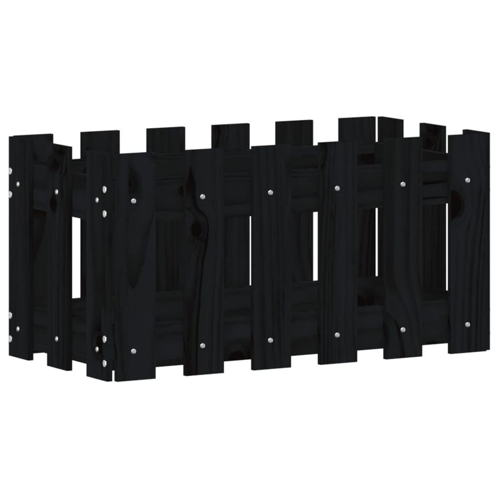 Jardinière avec design de clôture noir 60x30x30 cm pin massif