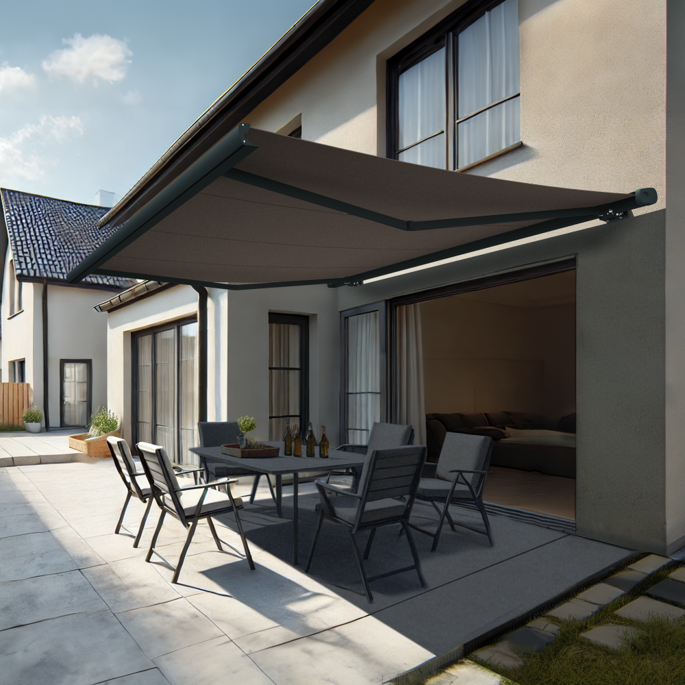 Store banne coffre yukon (manuelle - taupe - gris anthracite - 5,98 x 3,50m)