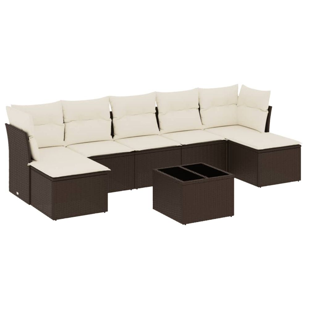 Salon de jardin 8 pcs avec coussins marron résine tressée