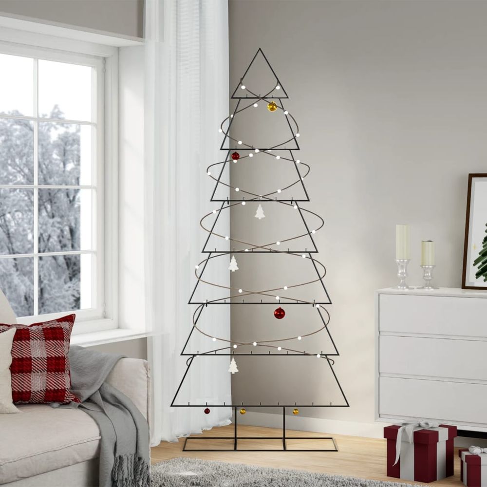 Grand sapin de noël métal avec crochets déco noir 210 cm