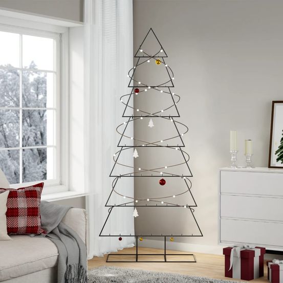 Grand sapin de noël métal avec crochets déco noir 210 cm