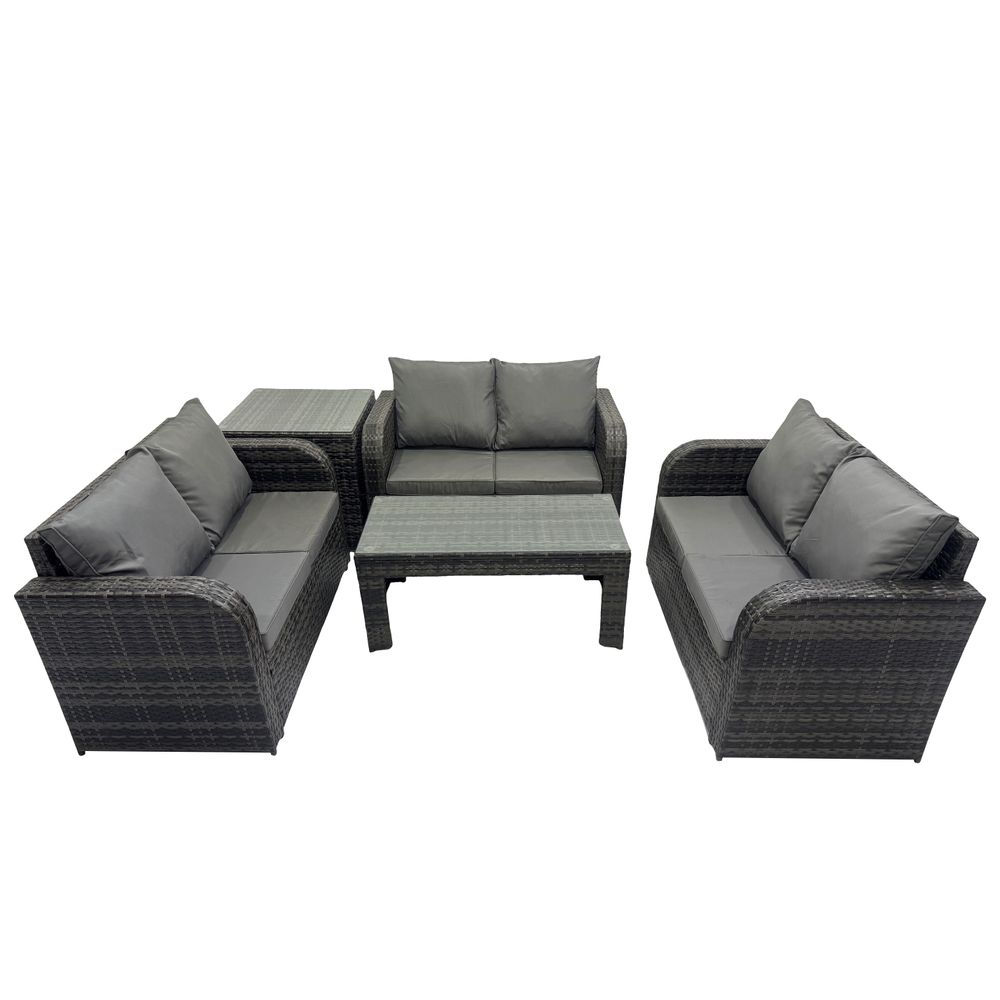 Salon de jardin 6 places meubles de jardin avec table basse canapé d'amour table d'appoint gris foncé mixte
