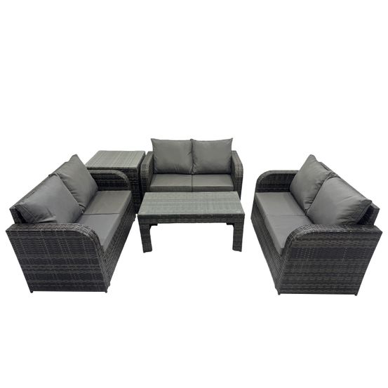 Salon de jardin 6 places meubles de jardin avec table basse canapé d'amour table d'appoint gris foncé mixte