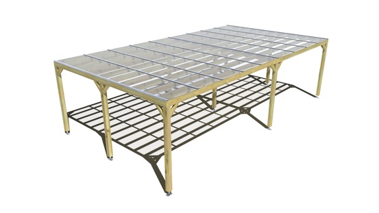 Pergola bois • 9m x 5m • indépendante • sens largeur • couverture étanche transparente incluse • livraison comprise