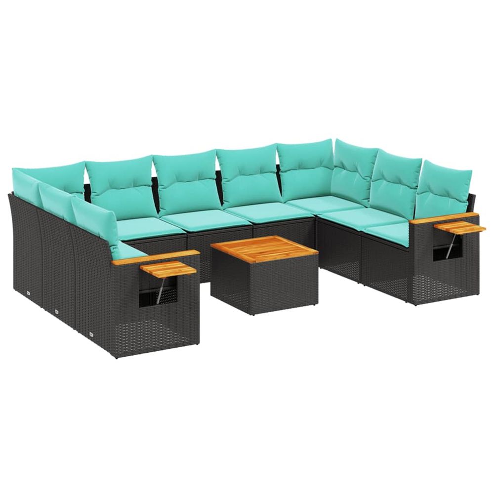 Salon de jardin 10 pcs avec coussins noir résine tressée
