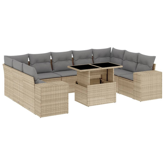 Salon de jardin avec coussins 10 pcs beige résine tressée