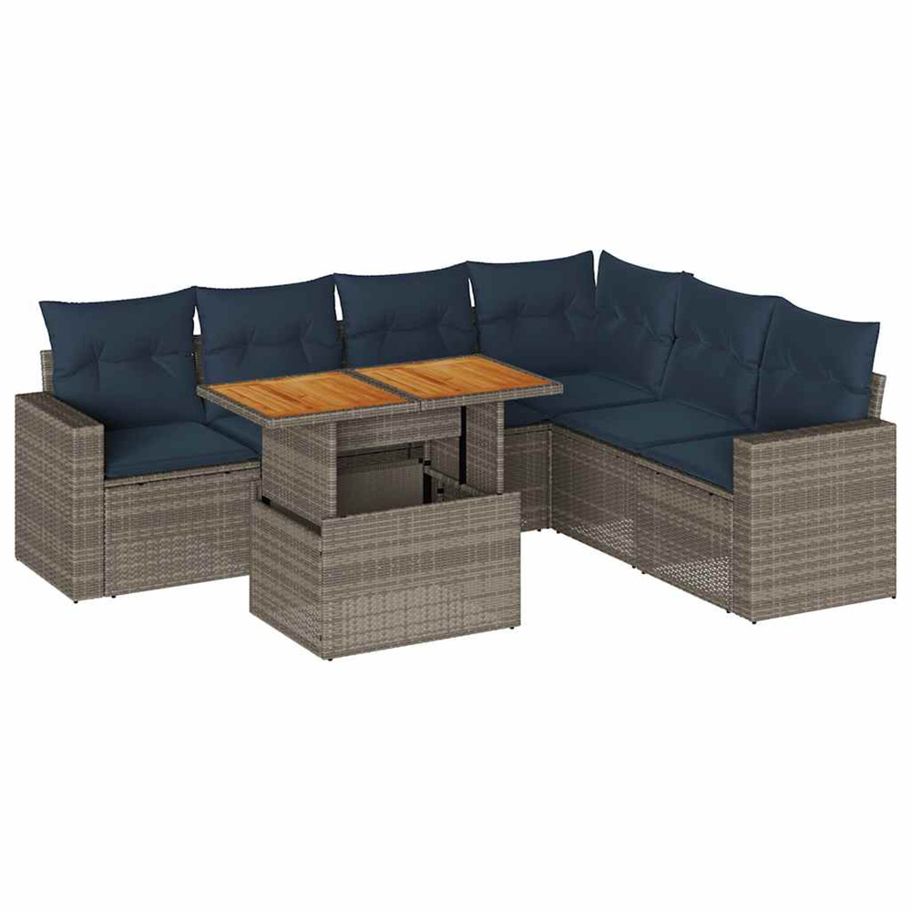 Salon de jardin avec coussins 7 pcs gris résine tressée