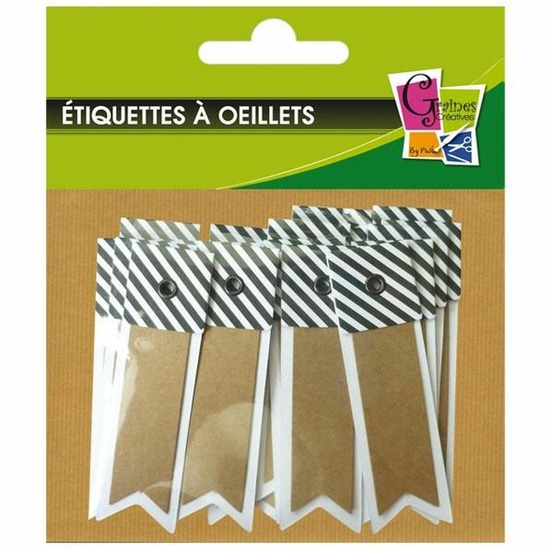 200 étiquettes kraft rayées - fanion