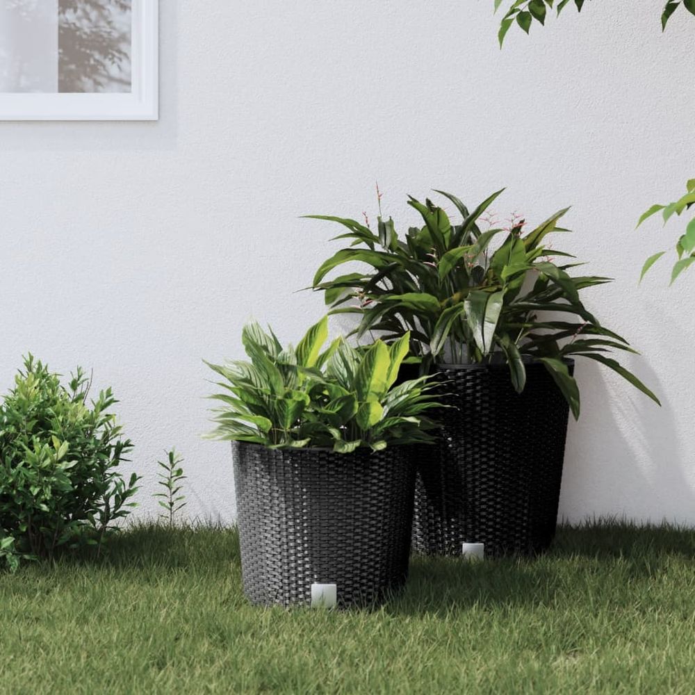 Pot de fleurs rond 30 cm polypropylène aspect rotin anthracite 15l