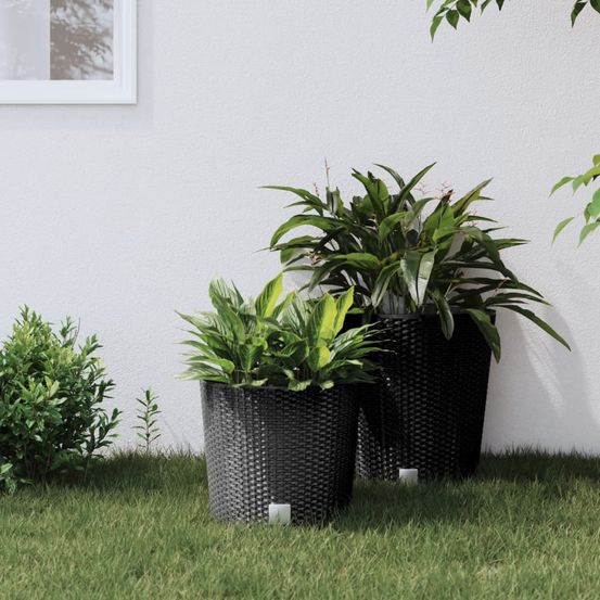 Pot de fleurs rond 30 cm polypropylène aspect rotin anthracite 15l