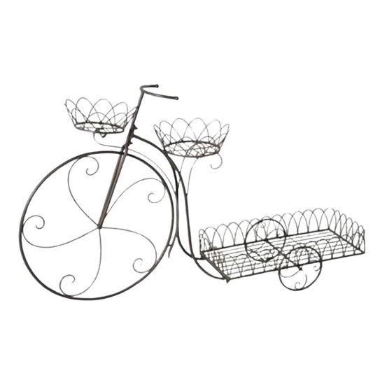Vélo porte plantes jardinière jardin extérieur métal marron 114cm