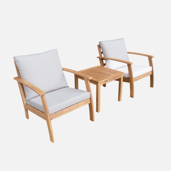 Salon de jardin bois d'acacia 2 places - fauteuils et table basse - ushuaïa