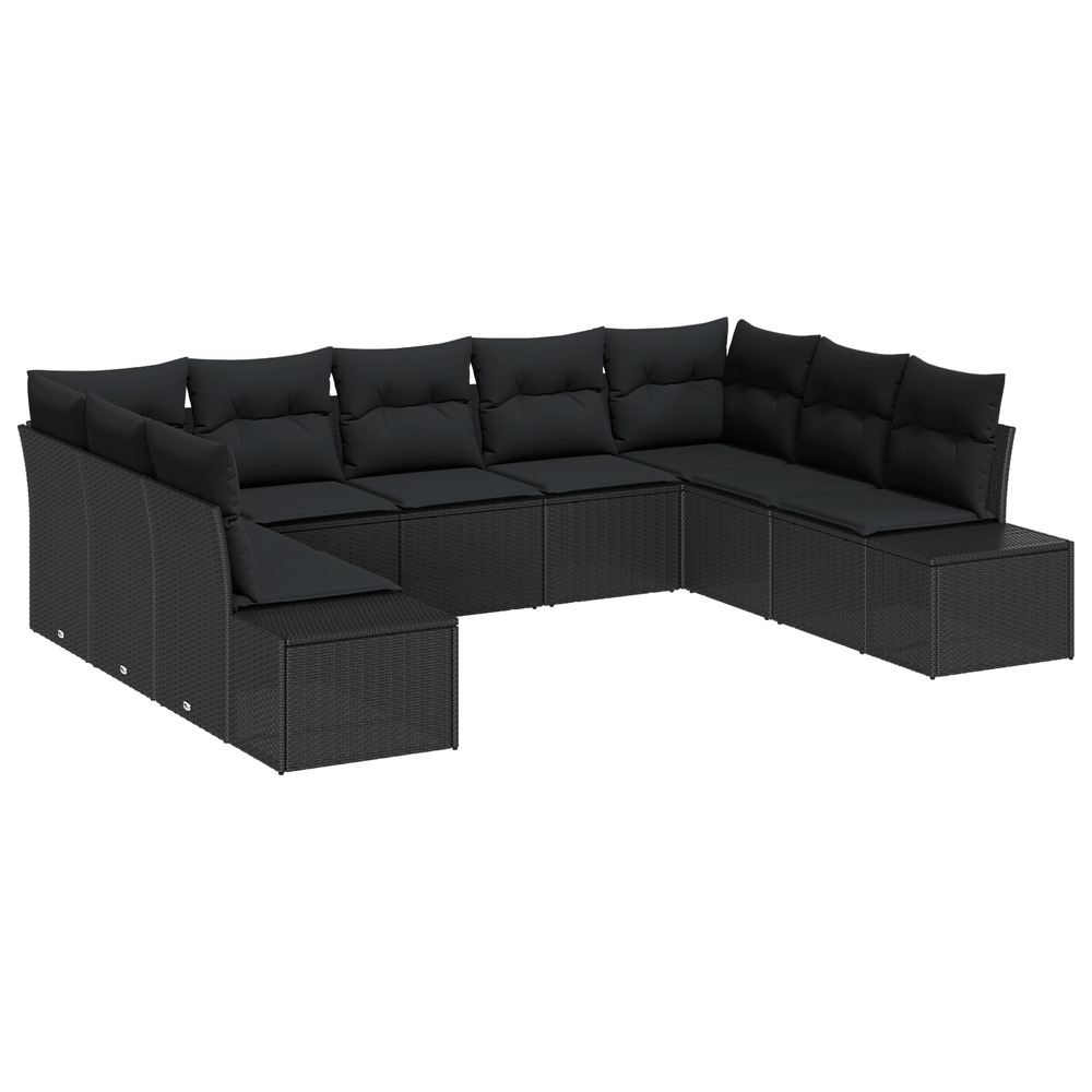 Ensemble de canapés de jardin 9 pièces avec coussins noir rattan sinthetique