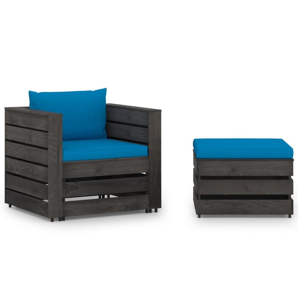 Salon de jardin 2 pcs avec coussins bois imprégné de gris