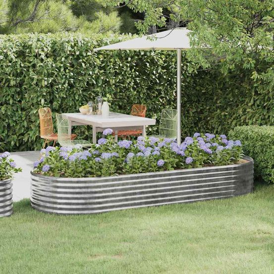 Carré potager acier galvanisé ovale pour jardin potager argenté 249x100x36 cm