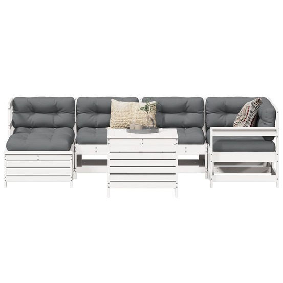 Salon de jardin 7 pcs blanc bois de pin massif
