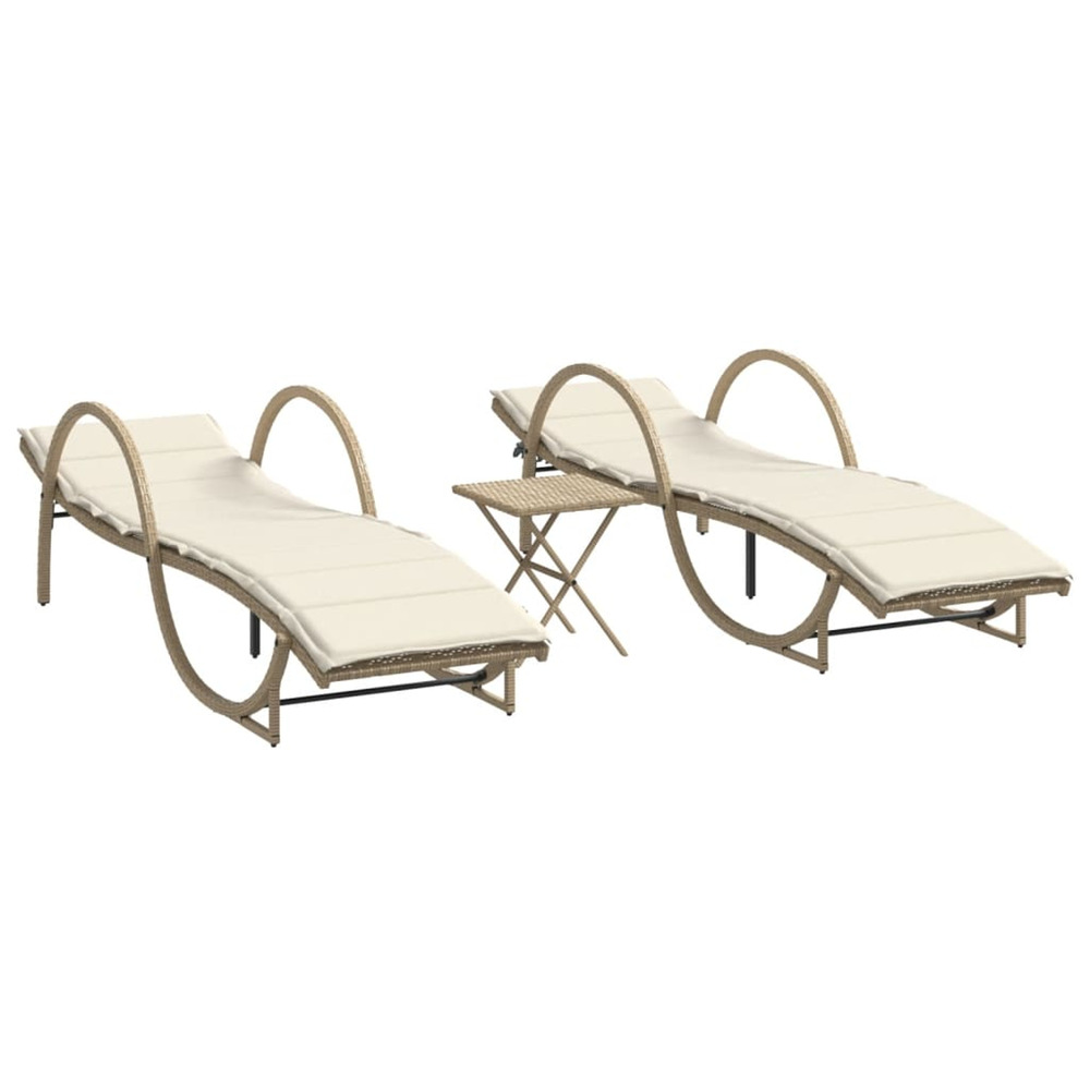 Chaises longues lot de 2 avec table beige résine tressée