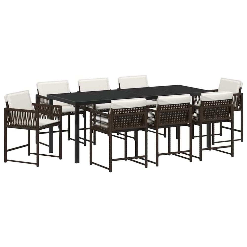 Ensemble de salle à manger pour jardin 9 pc marron polyrotin
