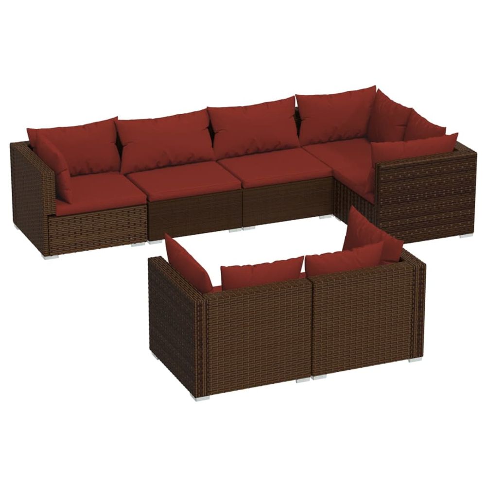 Salon de jardin avec coussins 7 pcs marron résine tressée