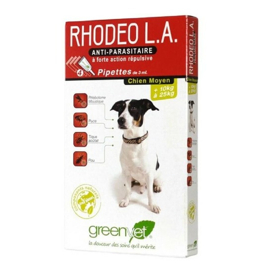Rhodeo l.a. Pipette antiparasitaire chien moyen 10- 25 kg - greenvet 4 pipettes