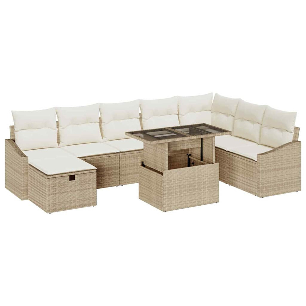 Ensemble de canapé de jardin 9 pcs beige polyrotin