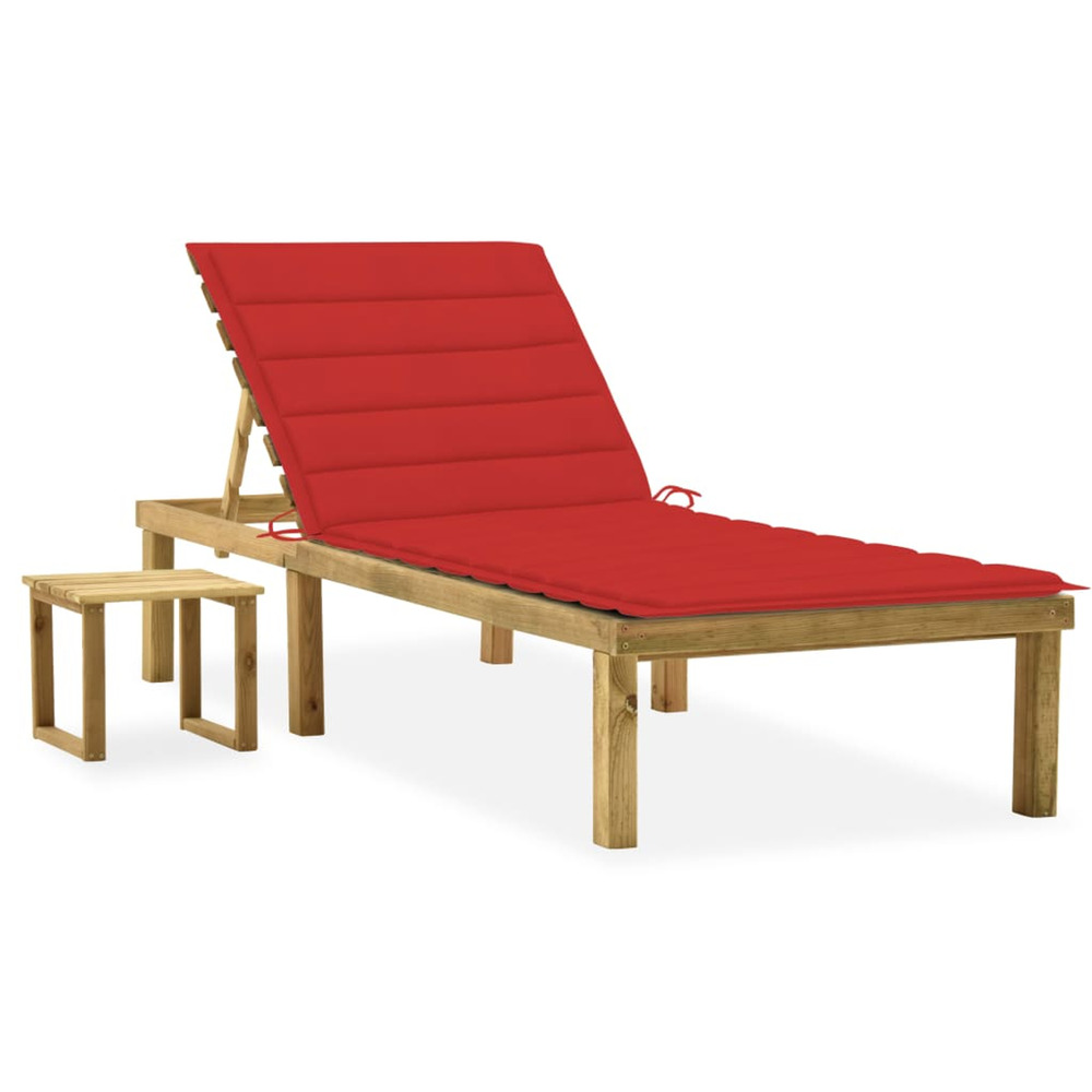 Chaise longue de jardin avec table et coussin pin imprégné bain de soleil