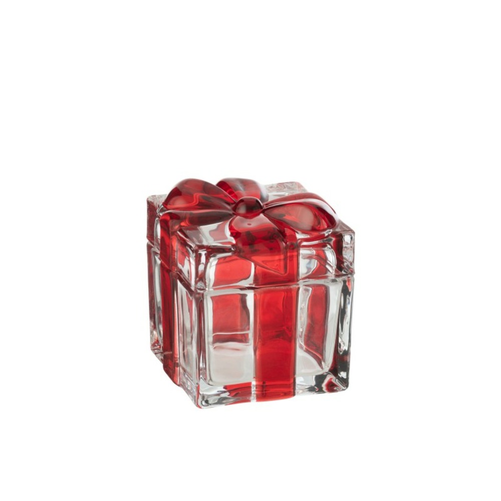 Boite cadeau en verre rouge 11x11x11.5 cm