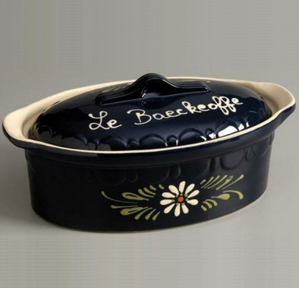 Terrine ovale 37cm bleu decor fleurs blanches - 134d6