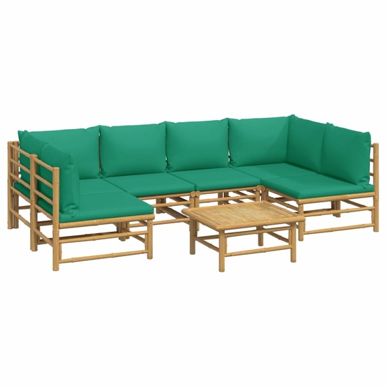 Salon de jardin meuble d'extérieur ensemble de mobilier 7 pièces avec coussins vert bambou