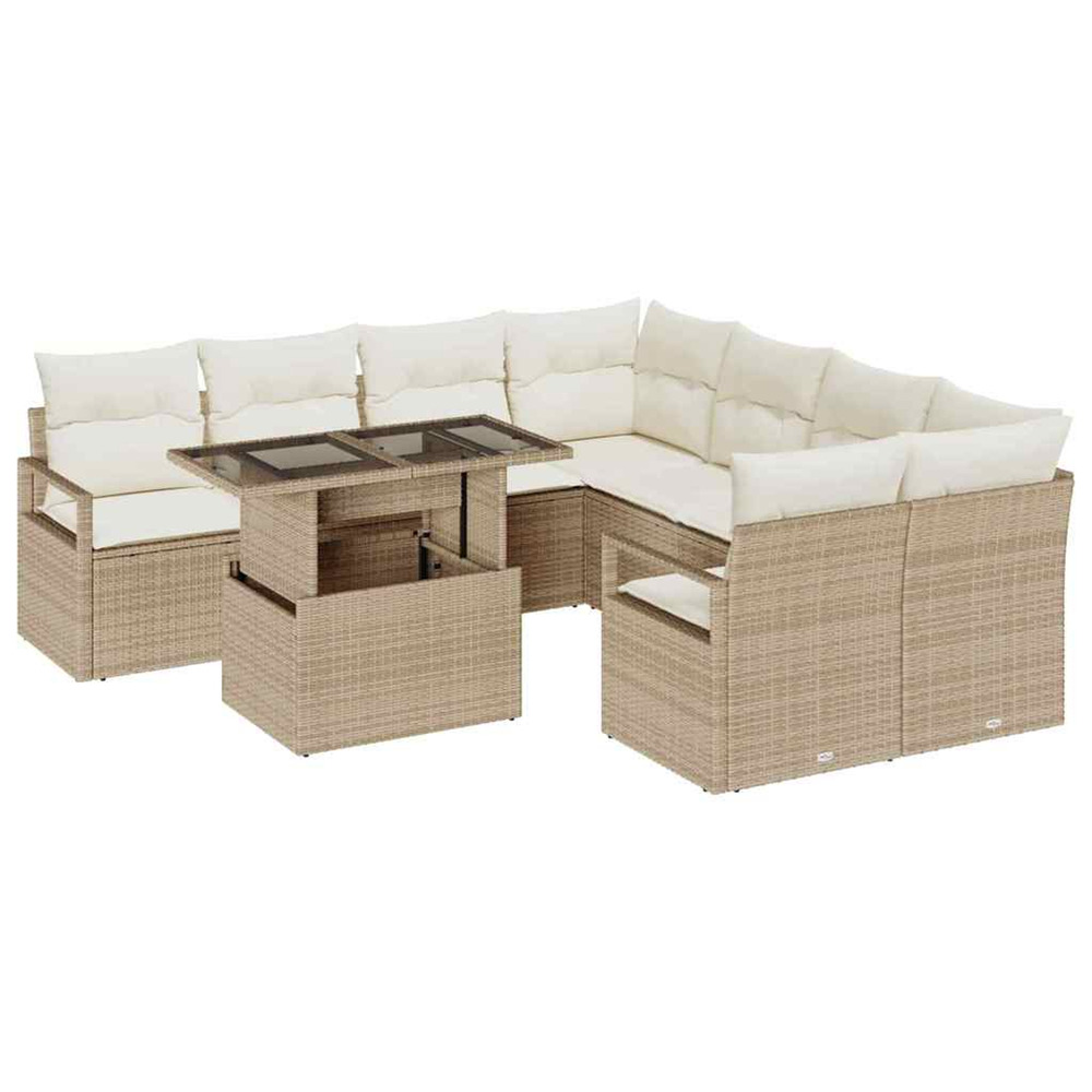 Ensemble de canapé de jardin 9 pcs beige et crème polyrotin
