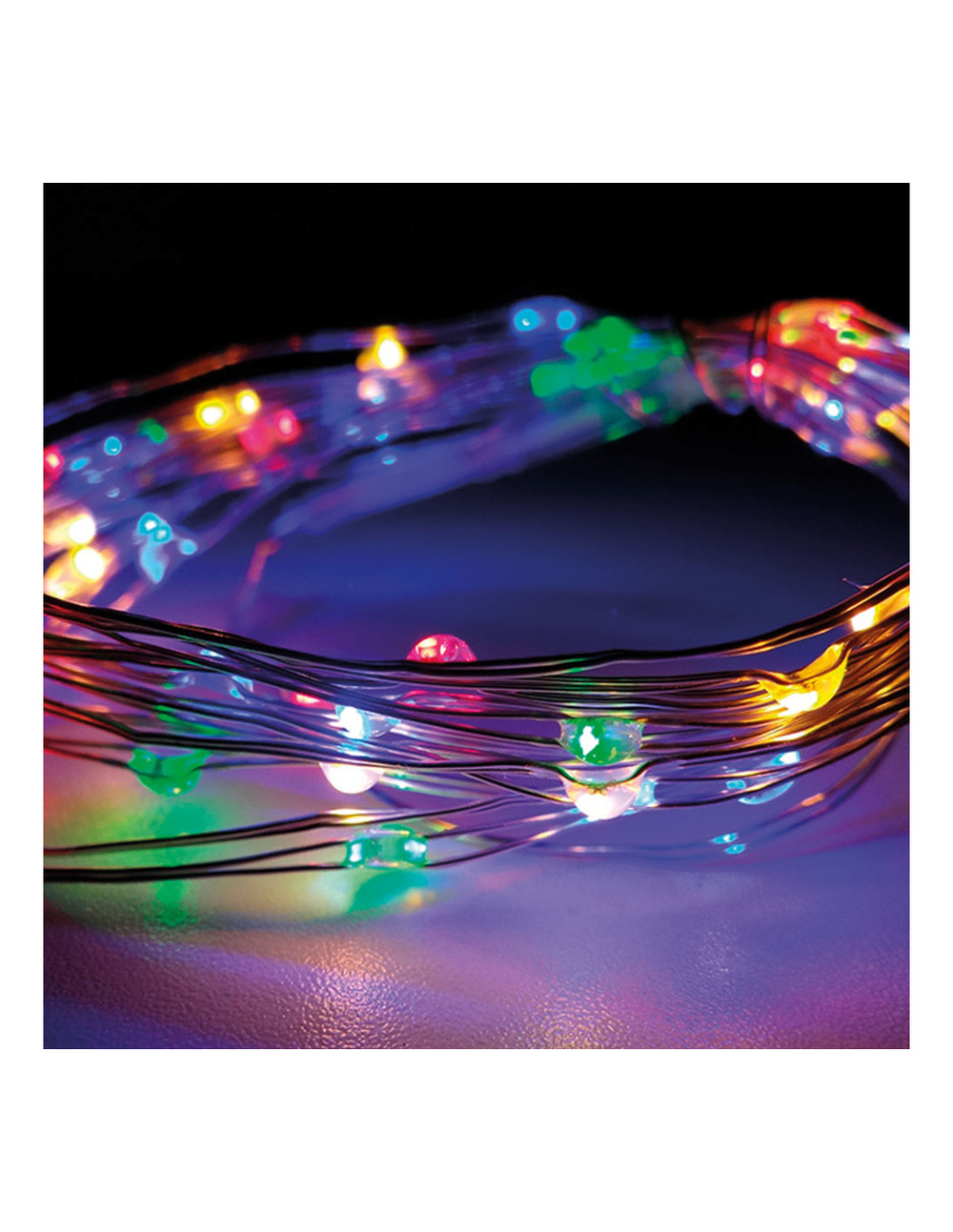 Guirlande à piles 40 leds multicouleur câble argenté 2,20m