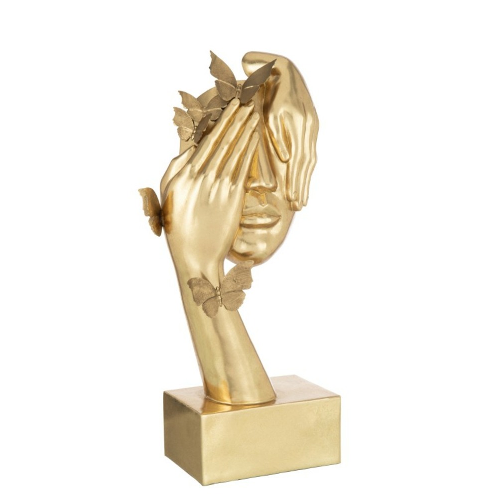Visage dans main en résine doré 26x16.5x54.5 cm