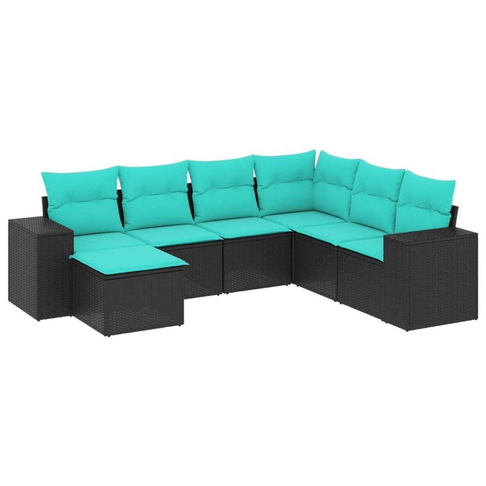 Salon de jardin 7 pcs avec coussins noir résine tressée