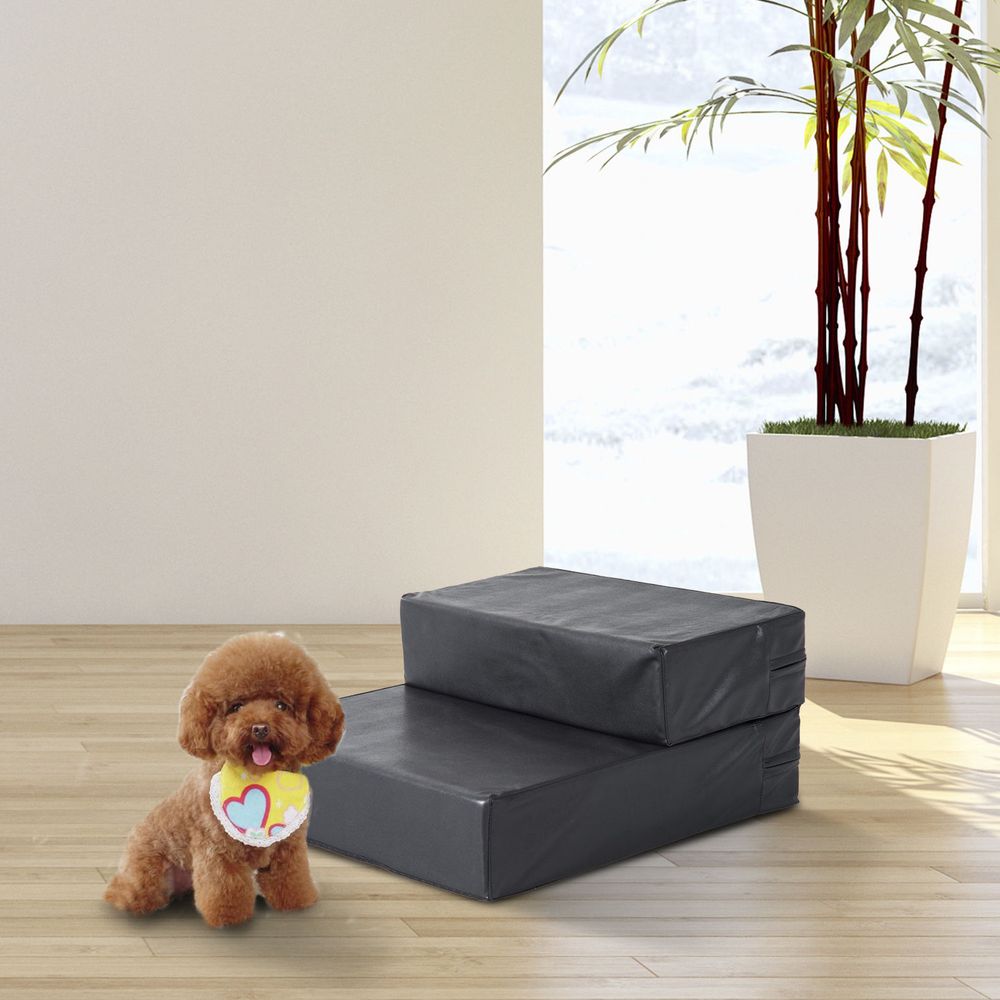 Escalier pour chien et chat en pu 45 x 39 x 20 cm noir 2 marches pour canapé lit voiture convertible en couchage