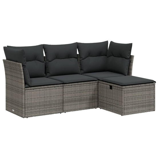 Salon de jardin 4 pcs avec coussins gris résine tressée