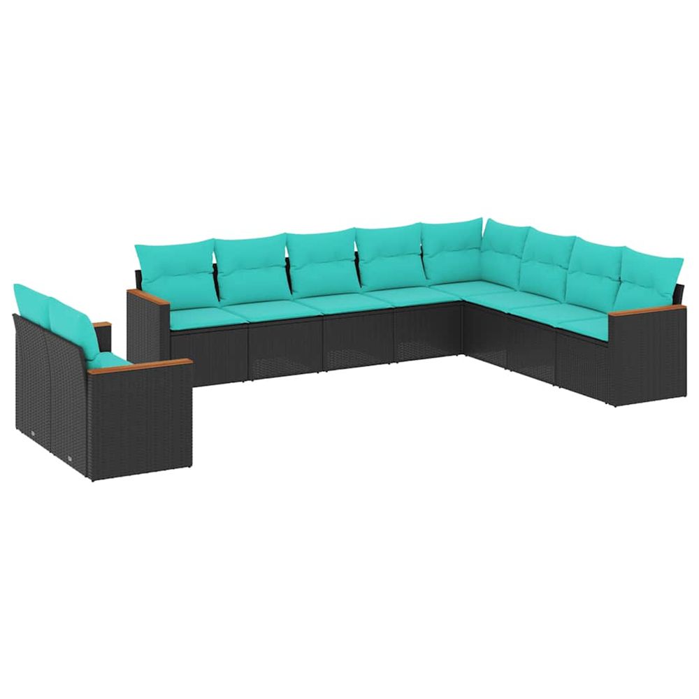 Salon de jardin 10 pcs avec coussins noir résine tressée