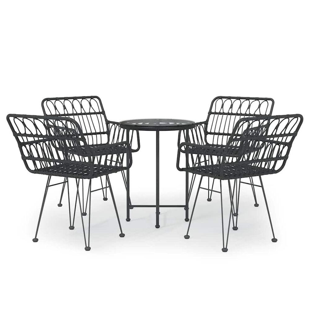 Ensemble à manger de jardin 5 pcs noir résine tressée