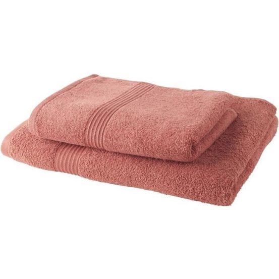 Lot de 1 drap de bain 100% coton 70x130 cm + 1 serviette de bain 50x100 cm - terracotta