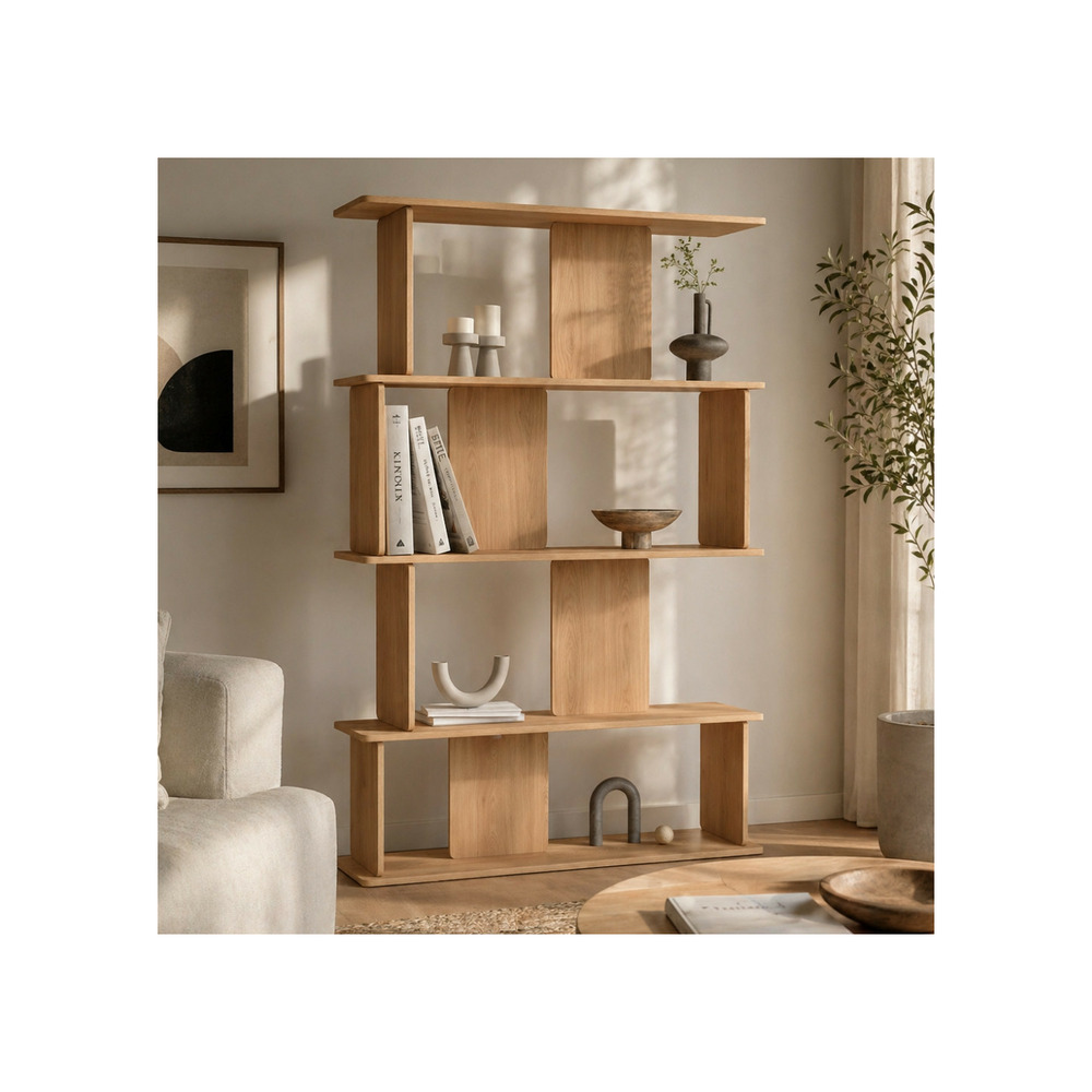Etagère 4 niveaux japandi capucine asymétrique façon hêtre design arrondi