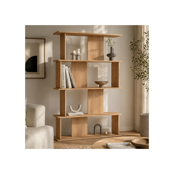 Etagère 4 niveaux japandi capucine asymétrique façon hêtre design arrondi