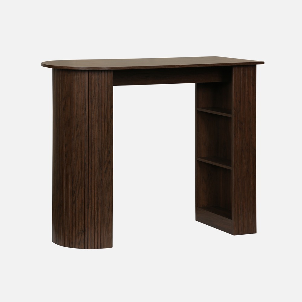 Table bar, table haute de cuisine table d'appoint décor bois avec rangements, 3 étagères, 120 x 55 x 100 cm