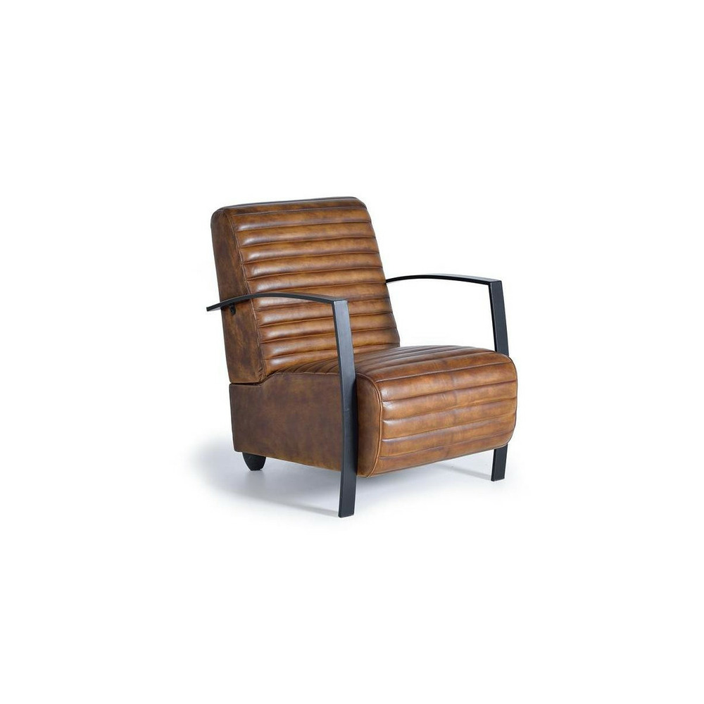 Fauteuil fer-cuir de vache marron - décoration d'autrefois