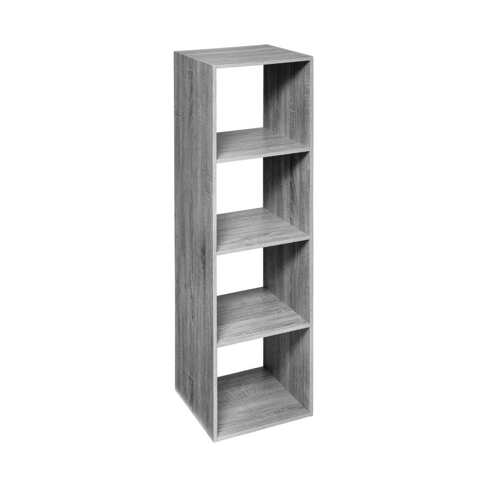 Meuble étagère colonne 4 cases de rangement effet chêne gris h 134 cm