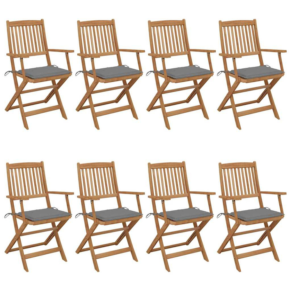 Chaises pliables de jardin lot de 8 avec coussins bois d'acacia